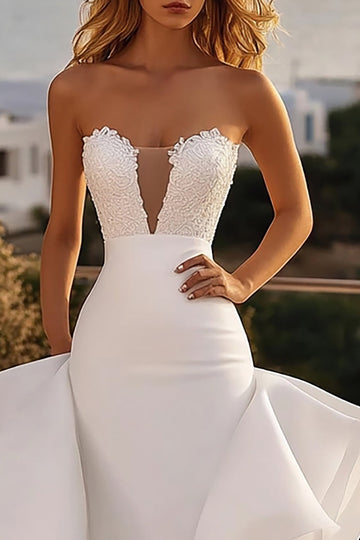 Strapless Mermaid Ivory Organza Lace Wedding Dress